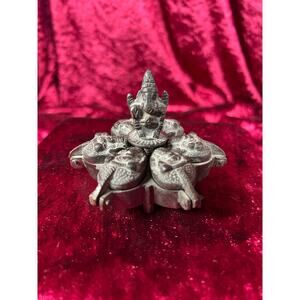 Vintage Oddities - Locking Brass Sindoor Box - Six Compartments - Ganesha